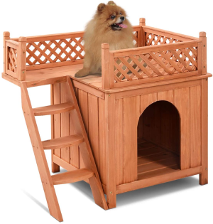 Giantex Pet Dog House, Wooden Dog Room Shelter with Stairs